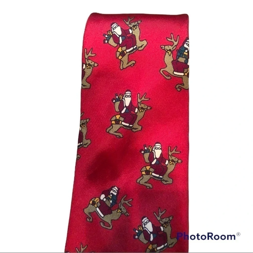 Perry Ellis Portfolio 100% Silk Festive Christmas Holiday Tie . Made In the USA